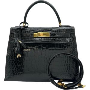 エルメス HERMES ケリー28 外縫い ○V刻印 ブラック ゴールド金具 ポロサス ハンドバッグ レディース 中古