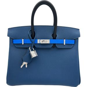 エルメス HERMES バーキン25 トリコロール K刻印 ディープブルー/ブルーイドラ/ノワール エプソン ハンドバッグ レディース 中古