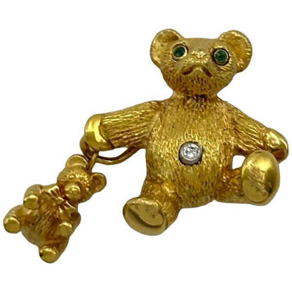 ティファニー TIFFANY＆CO テディベアブローチ ゴールド 18K エメラルド ジュエリー 中...