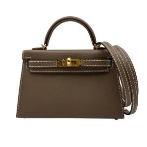 エルメス HERMES ミニケリー2 K刻 エトゥープ/ゴールド金具 エプソン ショルダーバッグ レディース 中古