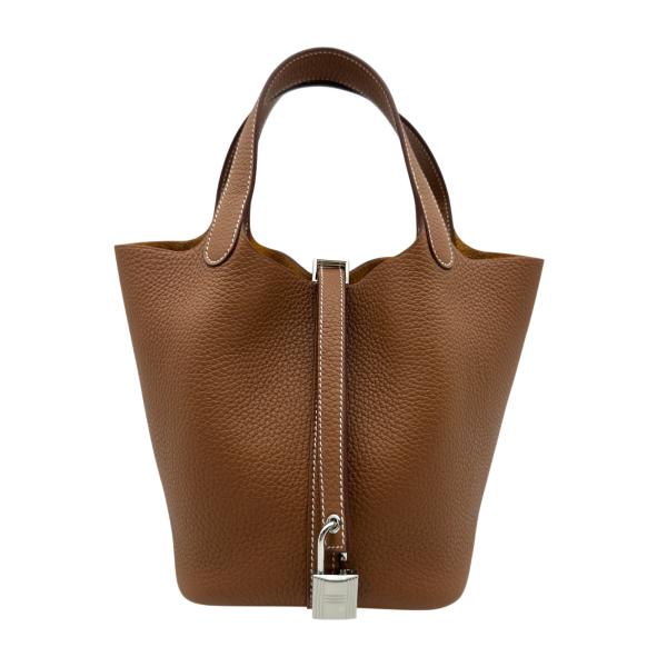 エルメス HERMES ピコタンロックPM K刻 ゴールド シルバー金具 トリヨン ハンドバッグ レ...