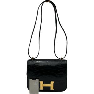 エルメス HERMES コンスタンス3ミニ ミロワール B刻 ブラック ゴールド金具 アリゲーター ショルダーバッグ レディース 中古