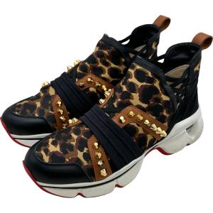 クリスチャン・ルブタン Christian louboutin レオパードスタッズ装飾スリッポン ブラック レザー スリッポン レディース 中古