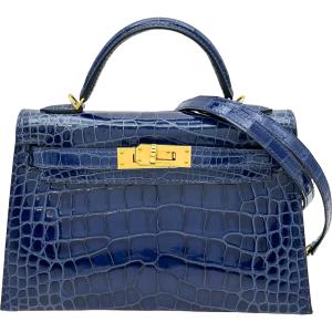 エルメス HERMES ミニケリー2 A刻印 ブルーサフィール ゴールド金具 アリゲーターシャイン ショルダーバッグ レディース 中古