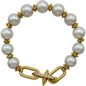 ティファニー TIFFANY＆CO タイタンパールブレスレット ゴールド Au750 パール ダイヤモンド ジュエリー 中古