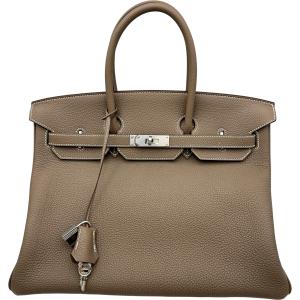 エルメス HERMES バーキン35 B刻印 エトゥープ シルバー金具 トゴ ハンドバッグ メンズ 中古