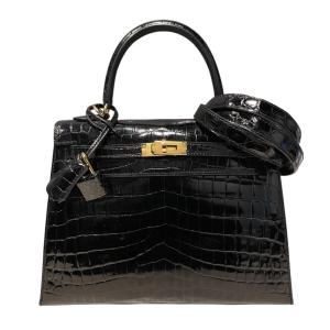 エルメス HERMES ケリー25 外縫い Ｗ刻印 ブラック ゴールド金具 ニロティカスリセ ハンドバッグ レディース 中古