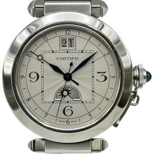 カルティエ Cartier パシャ XL ナイト＆デイ GMT 世界1000本限定 W31093M7 シルバー ステンレススチール 腕時計 メンズ 中古