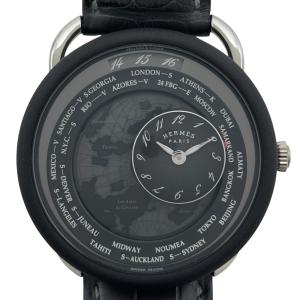 エルメス HERMES アルソー ル タン ヴォヤジャー デュアルタイム AR10.741 ブラック プラチナ/チタン 腕時計 メンズ 中古