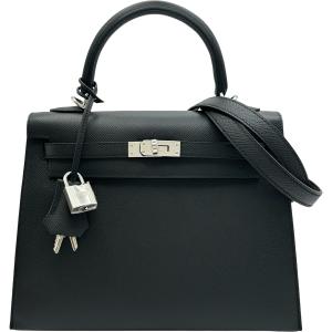 エルメス HERMES ケリー25 外縫い G刻印 ブラック シルバー金具 エプソン ショルダーバッグ レディース 中古