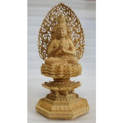 「大日如来仏像」上彫り柘植材（総丈27cm）木彫り2.5寸極上品