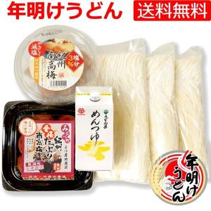 お年賀 ギフト 年明けうどんセット ( 本生讃岐うどん・紀州南高梅干・鎌田うどん県めんつゆ ) 送料無料｜oomoriya