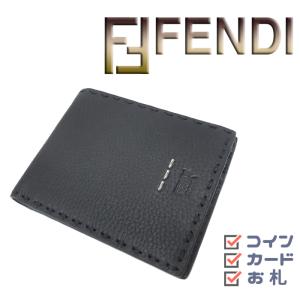 【未使用品 超美品】 フェンディ FENDI セレリア 二つ折り財布 小銭入れ付き レザー ブラック メンズ 紳士 レディース 柔らかい シンプル｜oomoto122