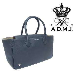 【未使用品 超美品】 A.D.M.J ADMJ エーディエムジェイ ハンドバッグ トートバッグ ミニ レザー ネイビー ブルー レディース シンプル 軽い｜oomoto122