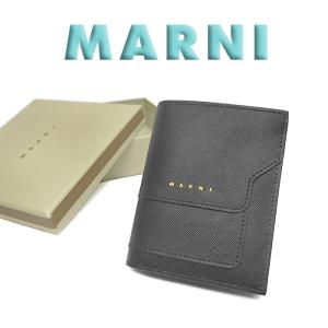 ◆未使用 超美品◆ マルニ MARNI 二つ折り財布 コンパクトウォレット ミニ ホック式 レザー 革 ブラック ゴールド メンズ レディース 箱付｜oomoto122