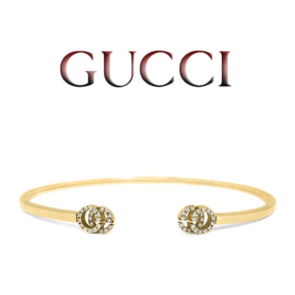 【送料無料 美品】 グッチ GUCCI GGランニング ダイヤモンド カフブレス C型 バングル K...