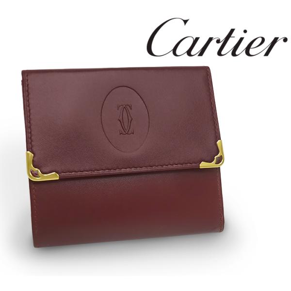 【超美品 ほぼ未使用】 カルティエ Cartier がま口財布 ホック式 二つ折り財布 マストライン...