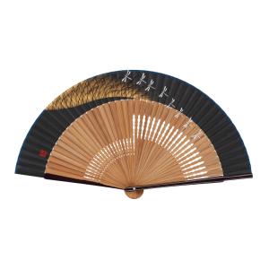 手描 扇子 トンボ 絹貼 親ラメ塗 唐木 大短地 FU-5871 名入れ可 桐箱可 男性用 メンズ 女性用 レディース プレゼント 誕生日