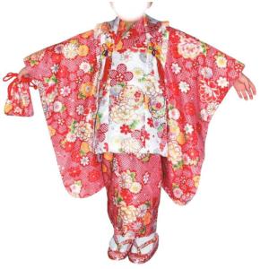 中古 七五三 正絹 7歳女児用 祝い着 着物 長襦袢 セット 抹茶色地に