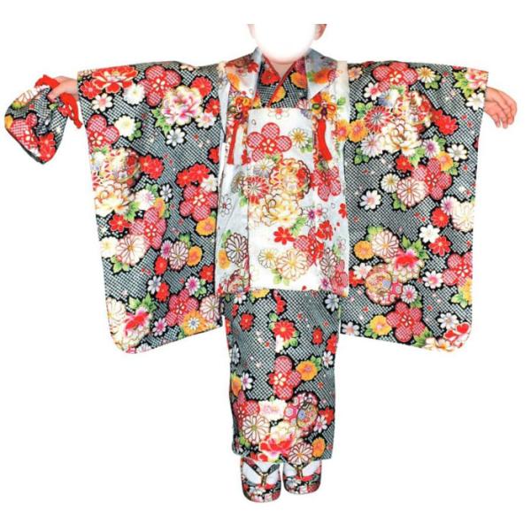 七五三・女児、被布コートセット・三歳用・数量限定品・きもの+被布コート+巾着+草履+リボン+足袋+襦...