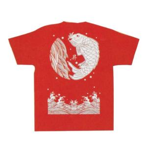 和柄のTシャツ、赤地に鯉柄　｜oooka529