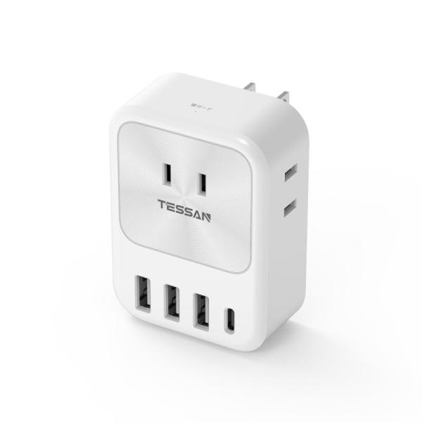 USB-C コンセント タップ 電源タップ USB-C付き TESSAN 3個AC口 3個USB-A...