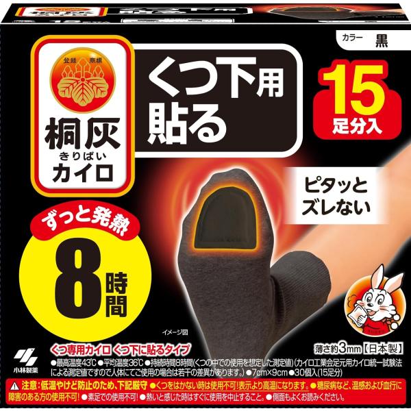 【送料無料・一部地域を除く】【まとめ買い６箱】小林製薬 桐灰カイロ くつ下用 貼る つま先 黒 15...
