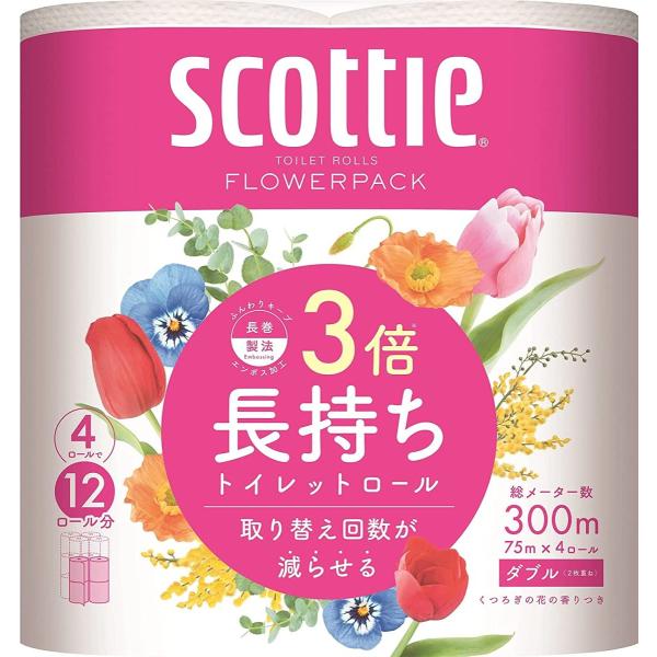 【送料無料（一部地域除く）】【１ケースまとめ買い１２パック】日本製紙クレシア スコッティフラワー 3...