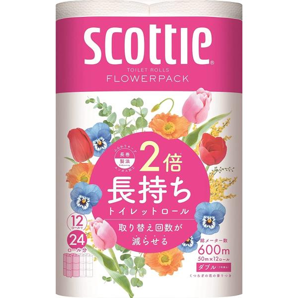 【送料無料（一部地域除く）】【１ケースまとめ買い４パック】スコッティフラワー　２倍巻き　１２ロール　...
