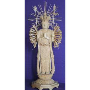 仏師 萩原文義作 木彫仏像 #7「千手観音立像」身丈56cm総丈80cm