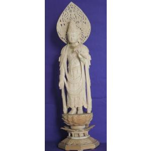 仏師 萩原文義作 木彫仏像 #12「水月観音像」身丈38cm総丈61cm