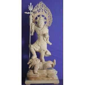 仏師 萩原文義作 木彫仏像 #14「毘沙門天像」身丈30cm総丈55cm