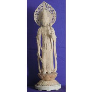 仏師 萩原文義作 木彫仏像 #16「水月観音像」身丈31cm総丈45cm