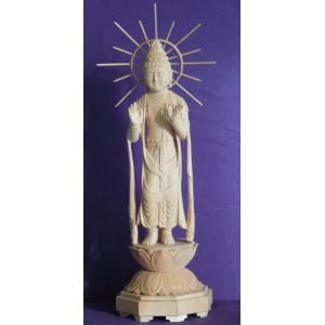 仏師 萩原文義作 木彫仏像 #19「聖観音立像」身丈35cm総丈55cm