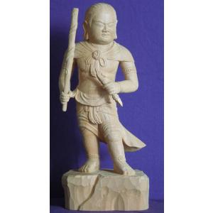 仏師 萩原文義作 木彫仏像 #32「不動童子セイヌカ童子」身丈23cm総丈29cm