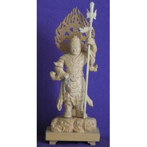 仏師 萩原文義作 木彫仏像 #40「毘沙門天像」身丈11cm総丈19cm