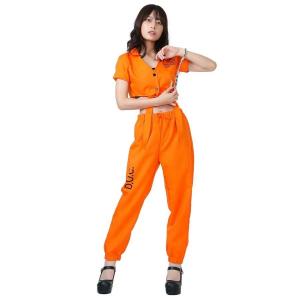 手錠セット囚人服 オレンジ コスチューム 囚人 コスプレ レディース ハロウィン 仮装 衣装｜ootorisyouzistore