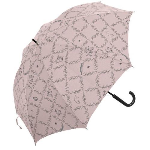 フラワーキャットプリント 晴雨兼用長傘 日傘 遮光 UVカット 涼しい  雨傘 カサ シルバー エレ...