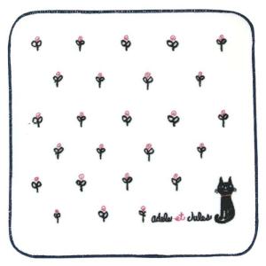 Rub a dub dub R.ねこタオルハンカチ ホワイト 今治タオルハンカチ ハンドタオル ブランド かわいい 黒猫 ネコ ギフト 女性 おしゃれ プレゼント 猫雑貨 猫柄｜ooyamanekoshokai