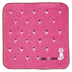 Rub a dub dub R.ねこタオルハンカチ ピンク 今治タオルハンカチ ハンドタオル ブランド かわいい 黒猫 ネコ ギフト 女性 おしゃれ プレゼント 猫雑貨 猫柄｜ooyamanekoshokai