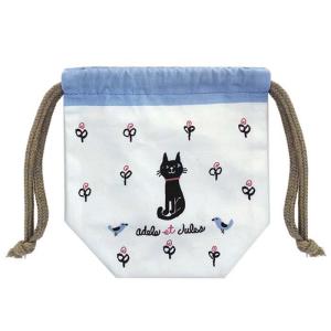 Rub a dub dub R.ねこ巾着 ホワイト コスメ ポーチ ブランド かわいい 黒猫 ネコ ギフト 女性 おしゃれ プレゼント 猫雑貨 猫柄｜ooyamanekoshokai