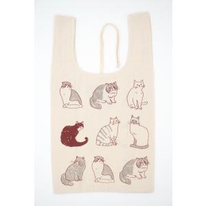 フレンズ ヒルネコガイッパイミニエコバッグ コンビニバッグ 小さめサイズ コンパクト 綿100％ ナチュラル 生成り 長毛猫 猫柄 大人