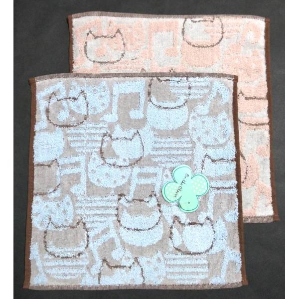 タオルの萩原  コーラスキャット ハンドタオル 無撚糸シャーリング タオルハンカチ かわいい ネコ柄...