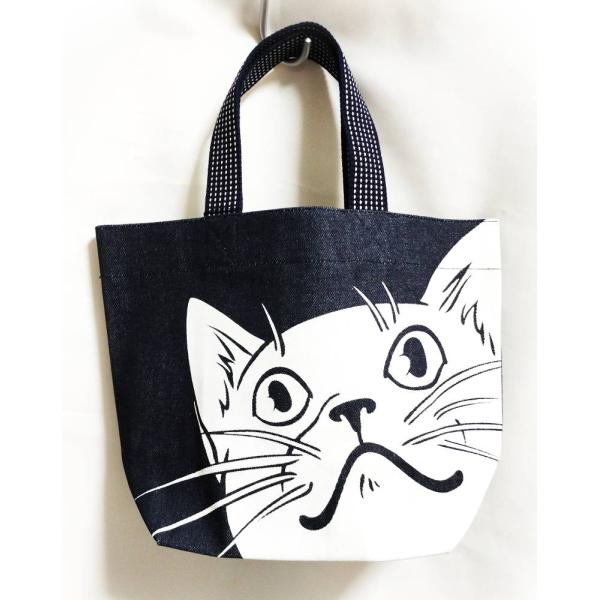 倉敷屋 見上げ猫 デカ顔インディゴランチバッグ お弁当 ミニトート デニム かわいい 猫柄 グッズ ...