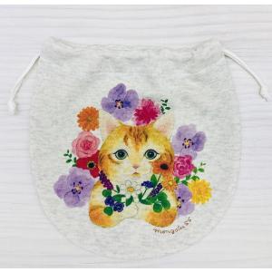 モンゴベス 巾着M フラワーネコ 猫とお花柄 かわいい巾着 ポーチ お薬入れ ケース 布の袋 おしゃれ プレゼント 猫雑貨｜ooyamanekoshokai