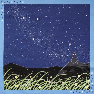 前田染工 たまのお散歩 天の川（7月）星空 Milky way 日本製 季節の小風呂敷 型友禅 和柄  四季 ハンカチ タペストリー ランチクロス ハチワレ 白黒猫｜ooyamanekoshokai