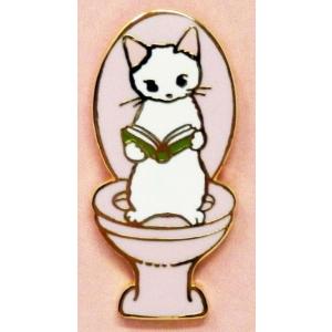 ポタリングキャット ピンズ 読書 ピンバッジ ピンブローチ グッズ 猫雑貨 ギフト かわいい 白猫 トイレ｜ooyamanekoshokai