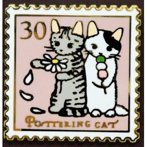 ポタリングキャット ピンズ 花占い ピンバッジ ピンブローチ グッズ 猫雑貨 ギフト かわいい サバトラ 白黒ぶち 切手デザイン｜ooyamanekoshokai