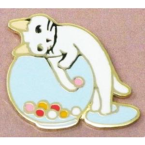 ポタリングキャット ピンズ キャンディポット ピンバッジ ピンブローチ グッズ 猫雑貨 ギフト かわいい 白猫 あめ玉｜ooyamanekoshokai