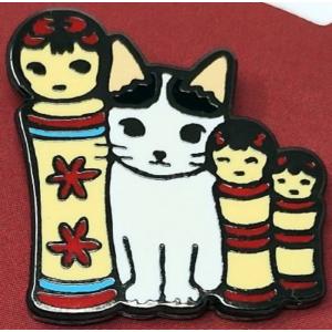 ポタリングキャット ピンズ こけし ピンバッジ ピンブローチ グッズ 猫雑貨 ギフト かわいい ハチワレ 白黒｜ooyamanekoshokai